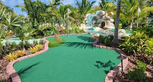 Mini golf course with palms and waterfall, Activities in Marathon FL